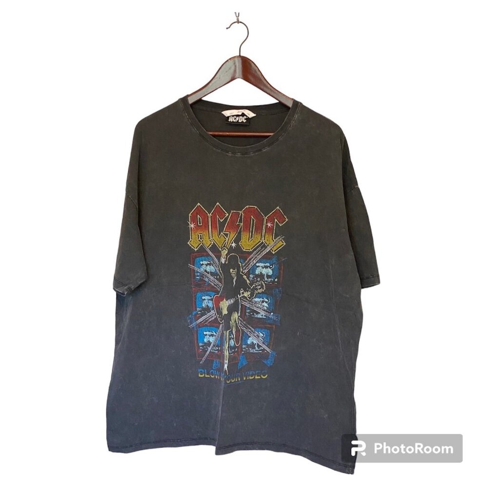 AC/DC New Faded Gray T-Shirt Men's L/XL Blow Up Your Video Tour Music Band